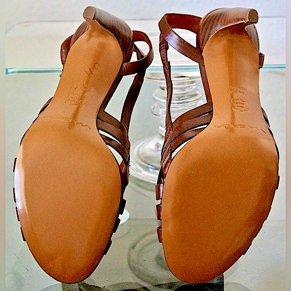 VIA SPIGA SANDAL BROWN LEATHER STRAPY 3 HEEL SIZE 6 1/2 M NEW Y2K - Picture 8 of 8